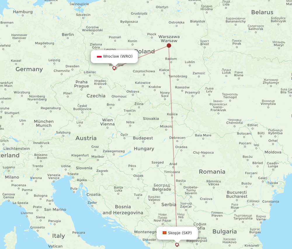 SKP-WRO flight routes