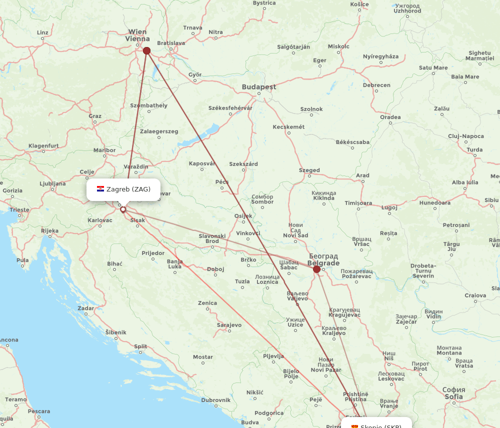 SKP to ZAG flights and routes map