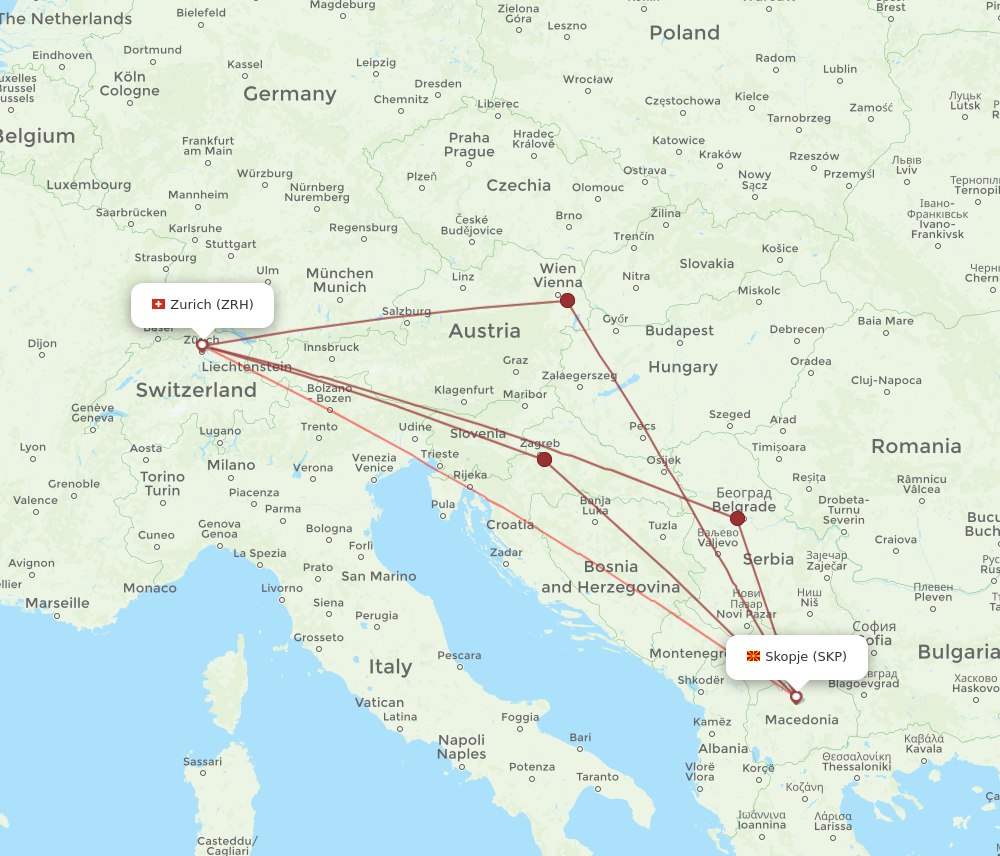 SKP to ZRH flights and routes map
