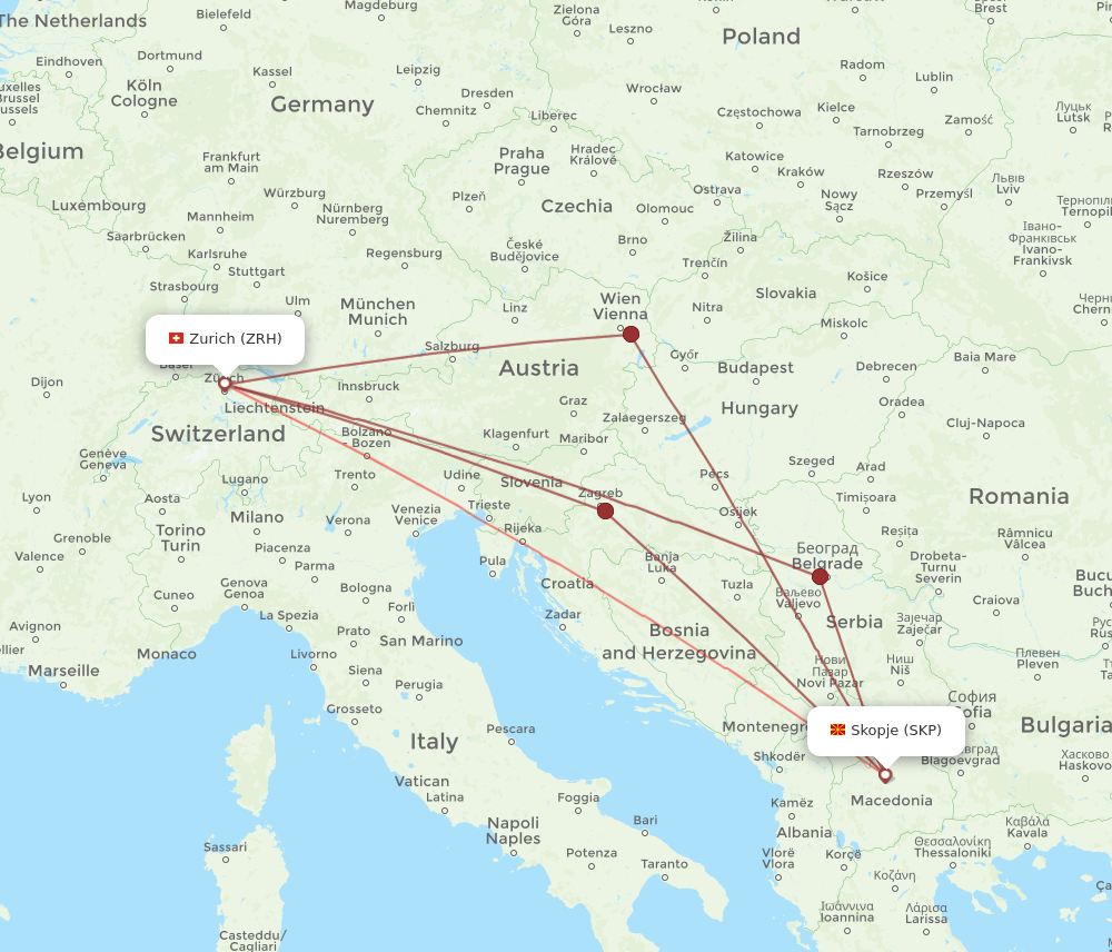 SKP-ZRH flight routes