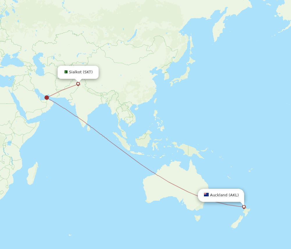 SKT-AKL flight routes