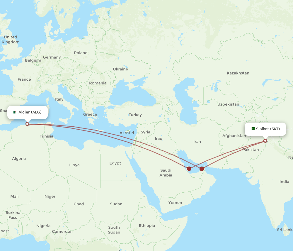 SKT-ALG flight routes