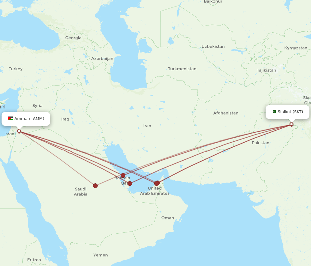 SKT to AMM flights and routes map