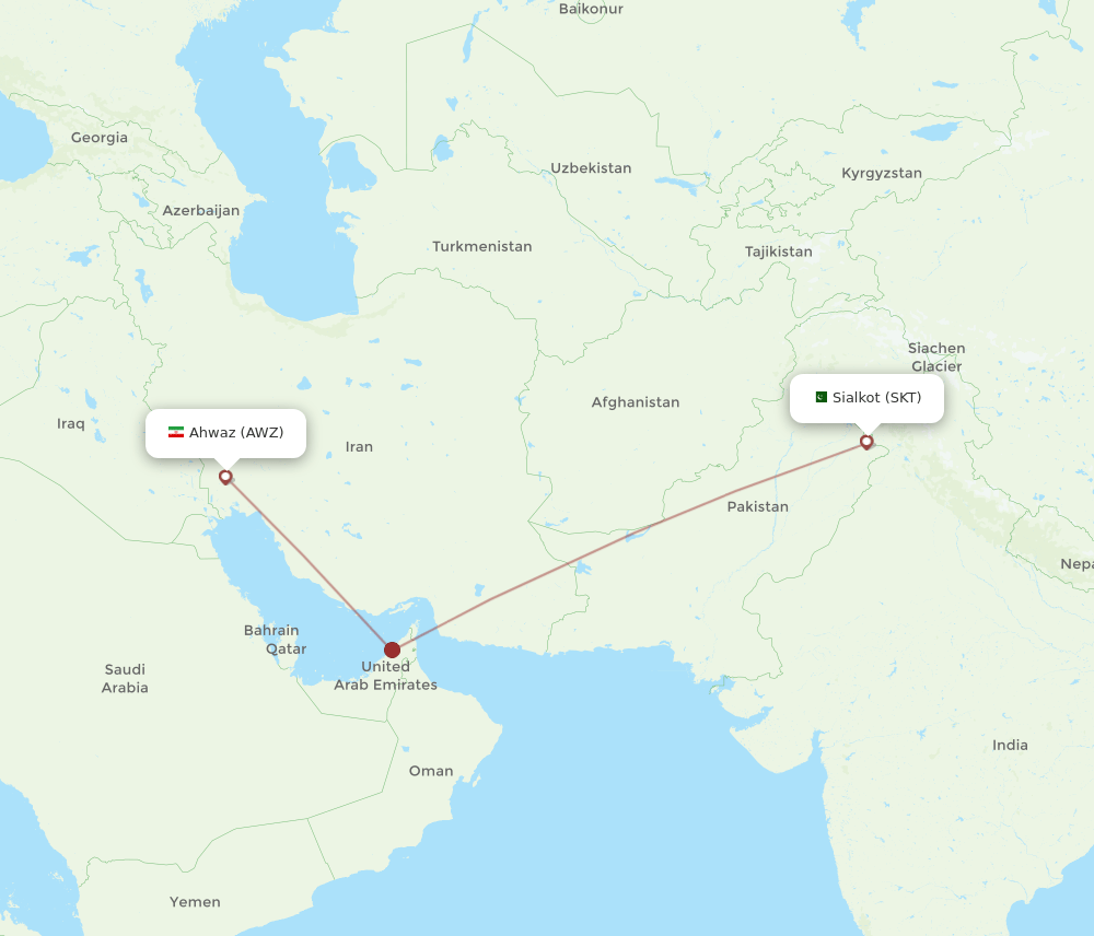 SKT to AWZ flights and routes map