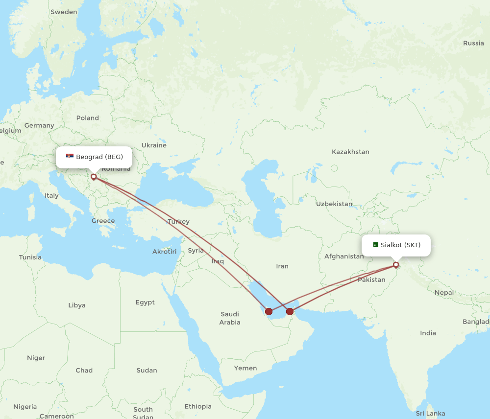 SKT-BEG flight routes