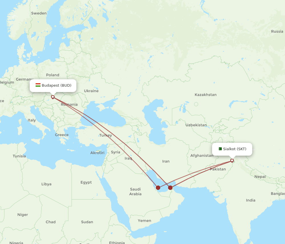 SKT-BUD flight routes