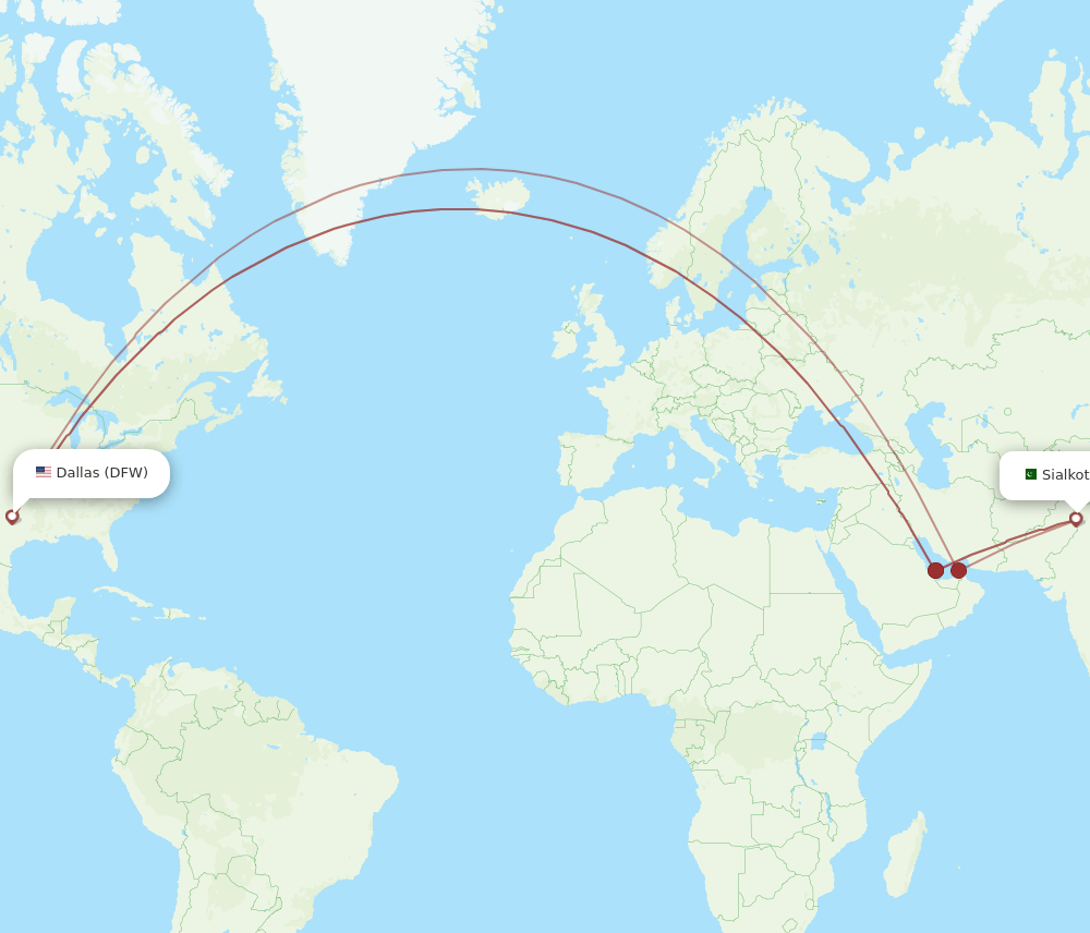 SKT-DFW flight routes
