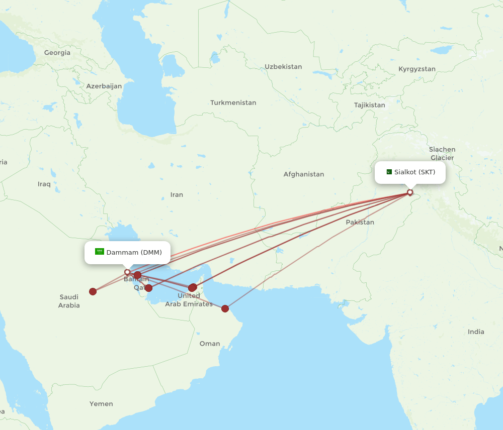 SKT-DMM flight routes