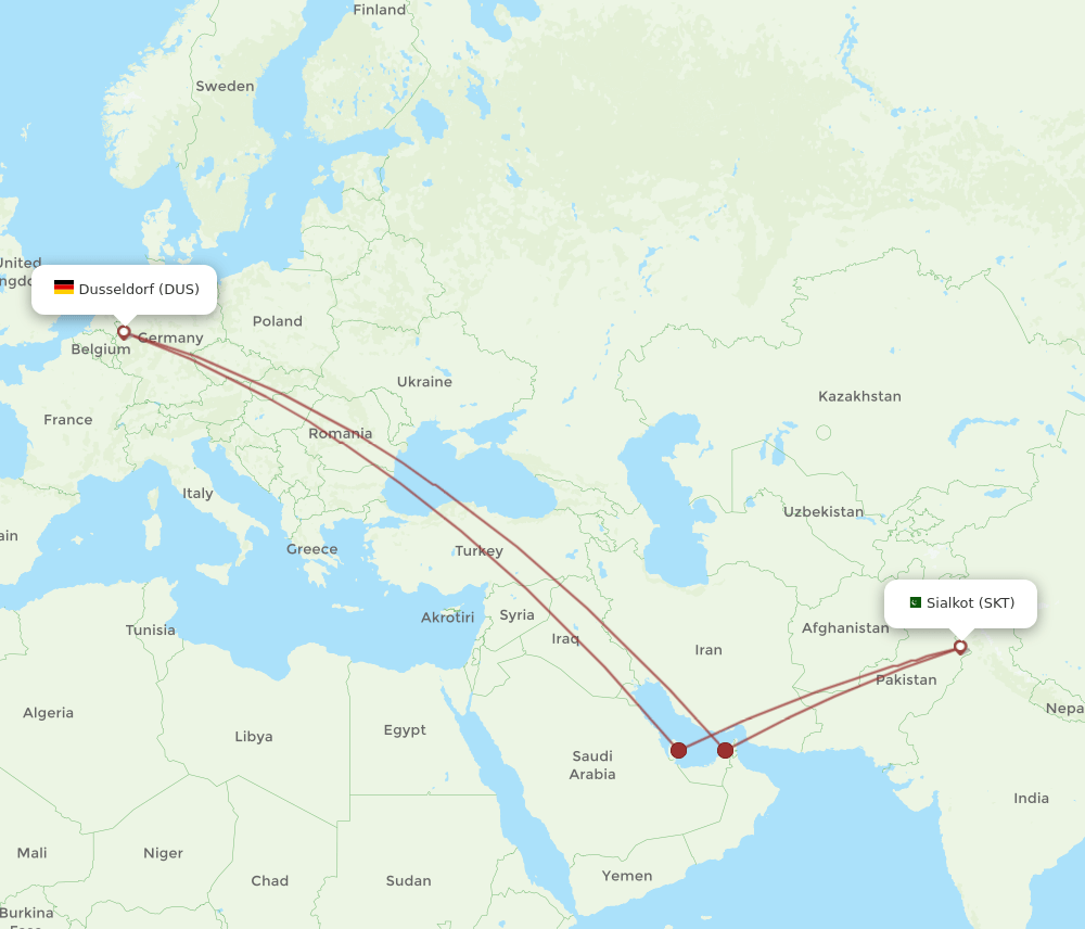 SKT-DUS flight routes