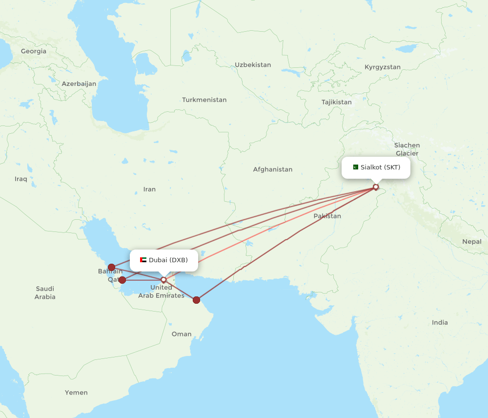 SKT-DXB flight routes