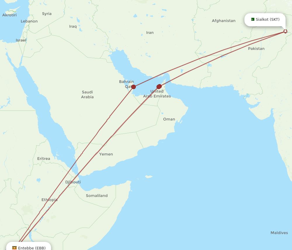 SKT to EBB flights and routes map