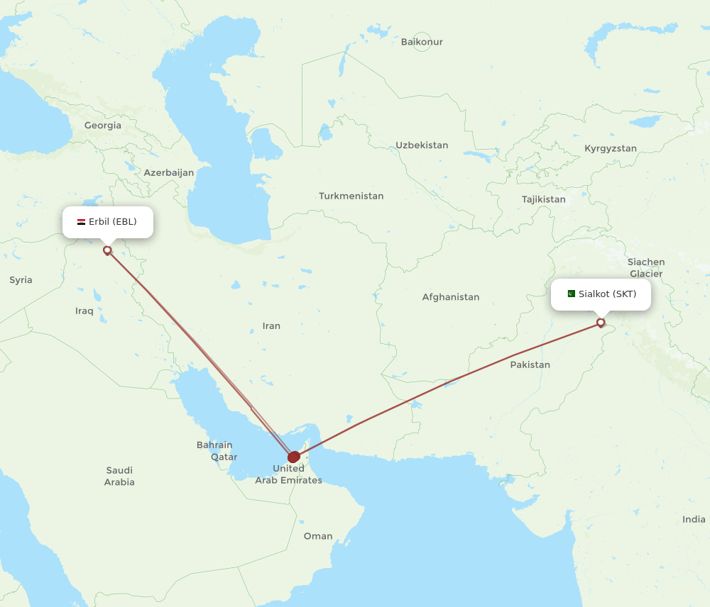 SKT-EBL flight routes