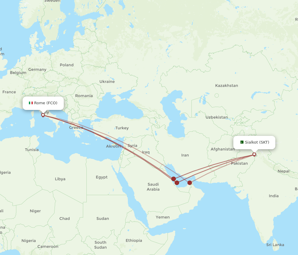 SKT-FCO flight routes