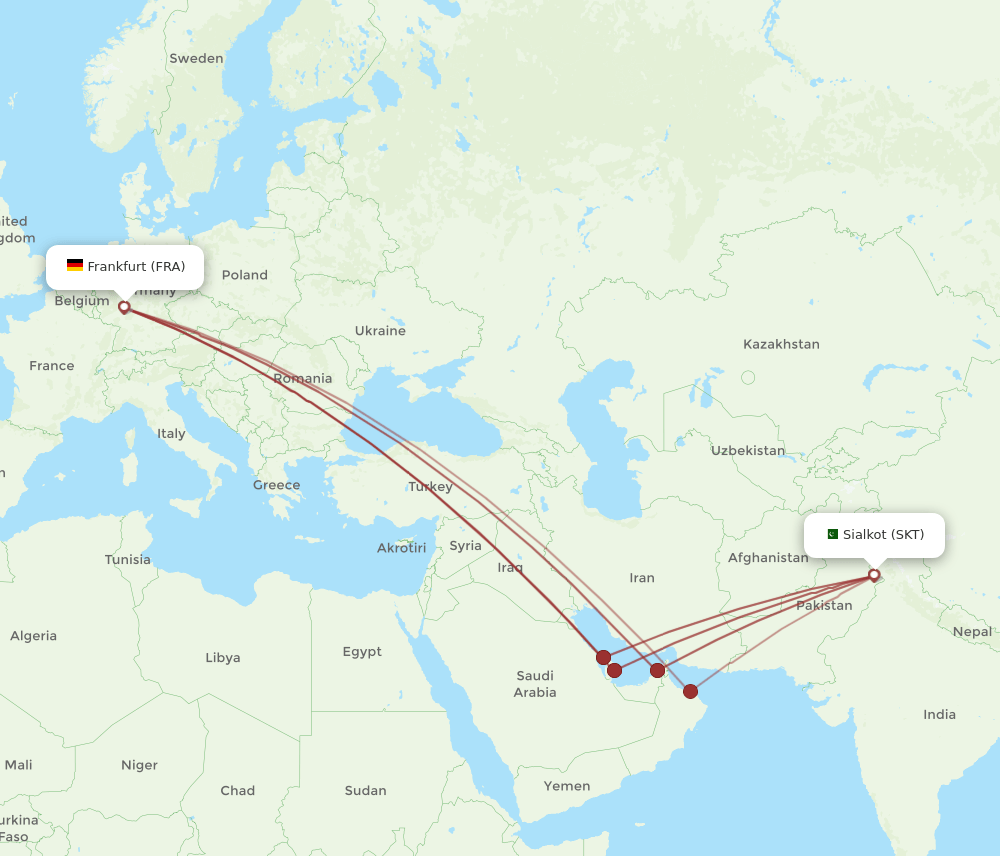 SKT to FRA flights and routes map