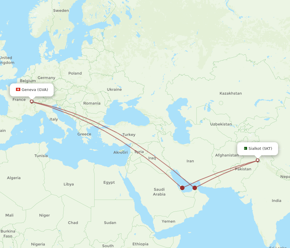 SKT-GVA flight routes