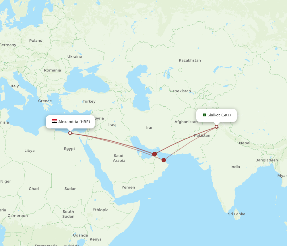 SKT-HBE flight routes