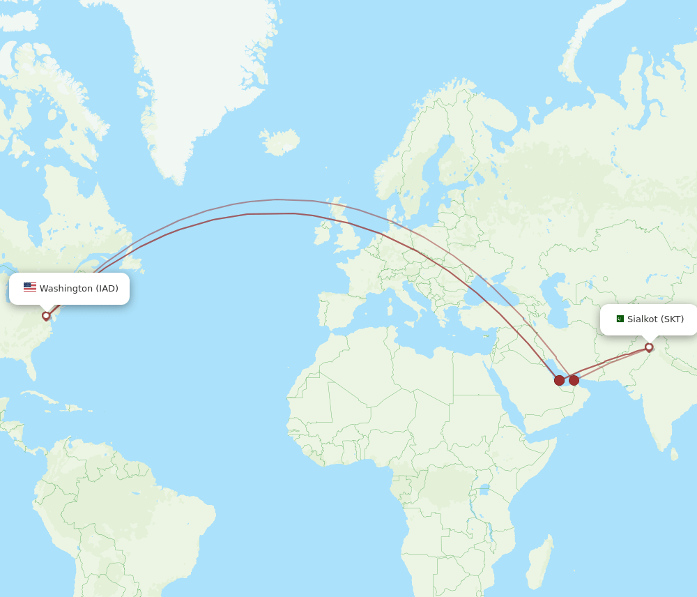 SKT-IAD flight routes