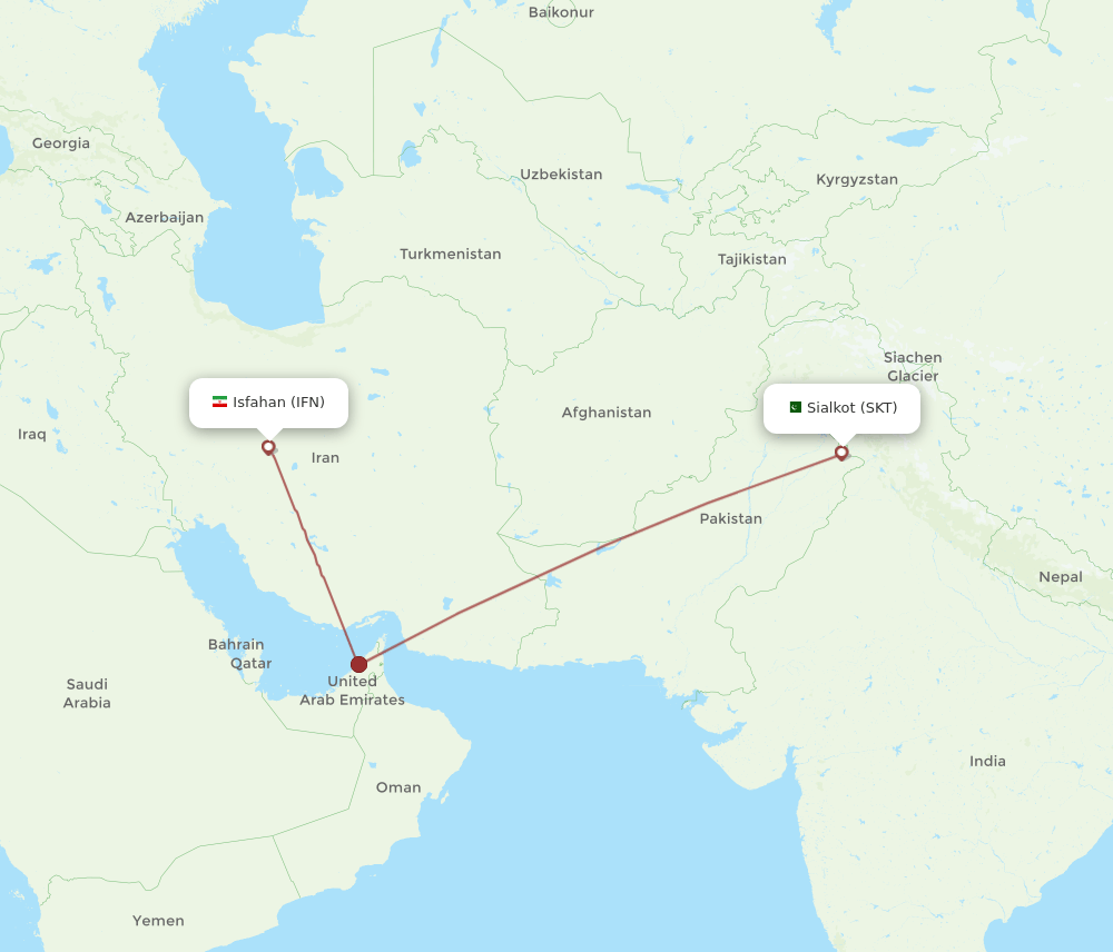 SKT to IFN flights and routes map
