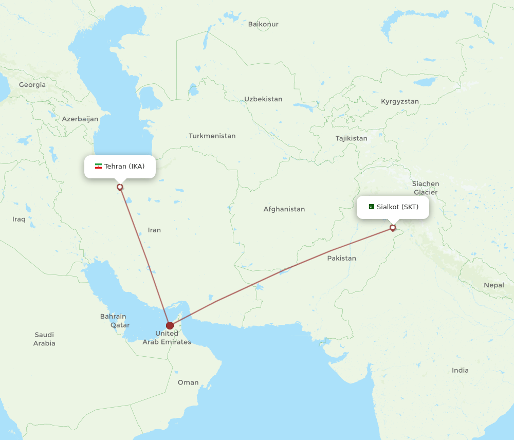 SKT to IKA flights and routes map
