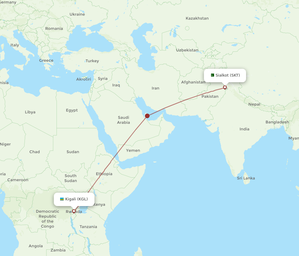 KGL to SKT flights and routes map