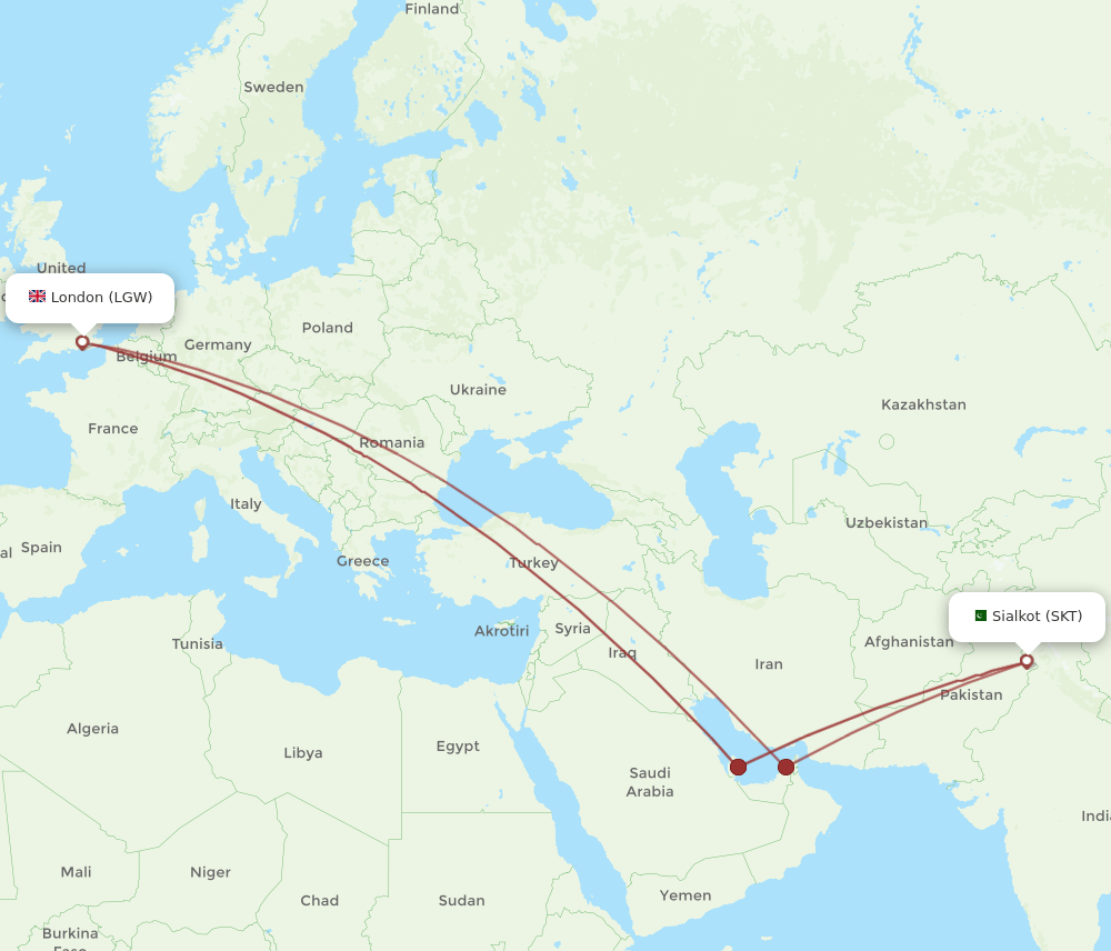 SKT-LGW flight routes