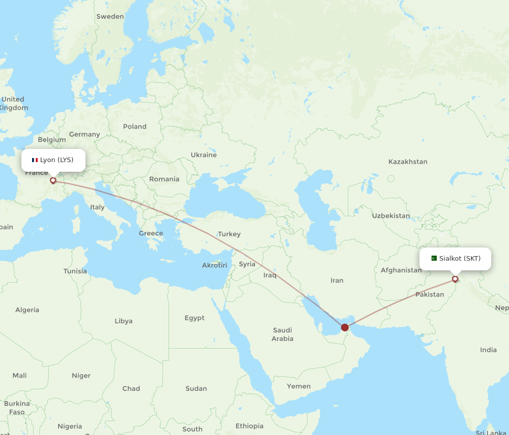 SKT-LYS flight routes