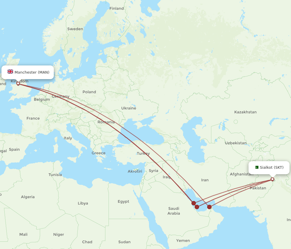 SKT-MAN flight routes