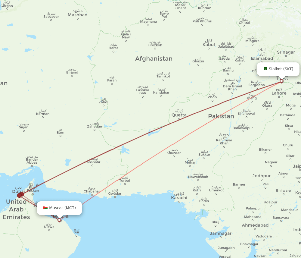 SKT to MCT flights and routes map