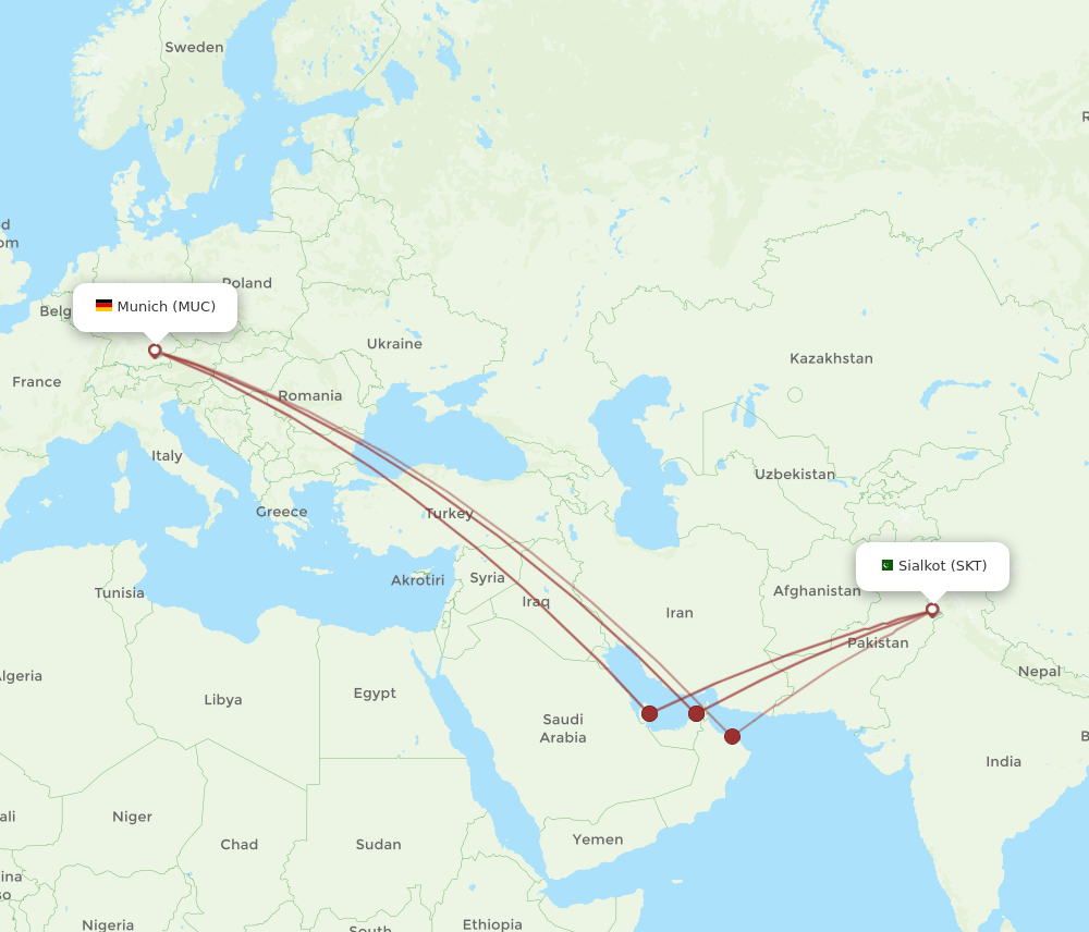 SKT-MUC flight routes