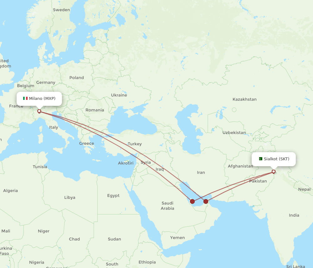 SKT-MXP flight routes