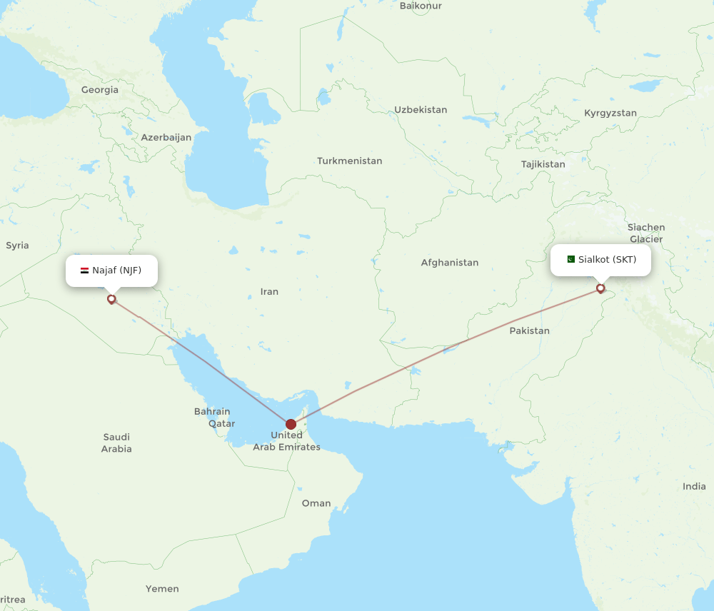 SKT-NJF flight routes