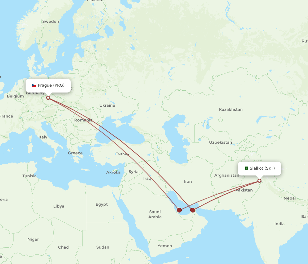 SKT-PRG flight routes