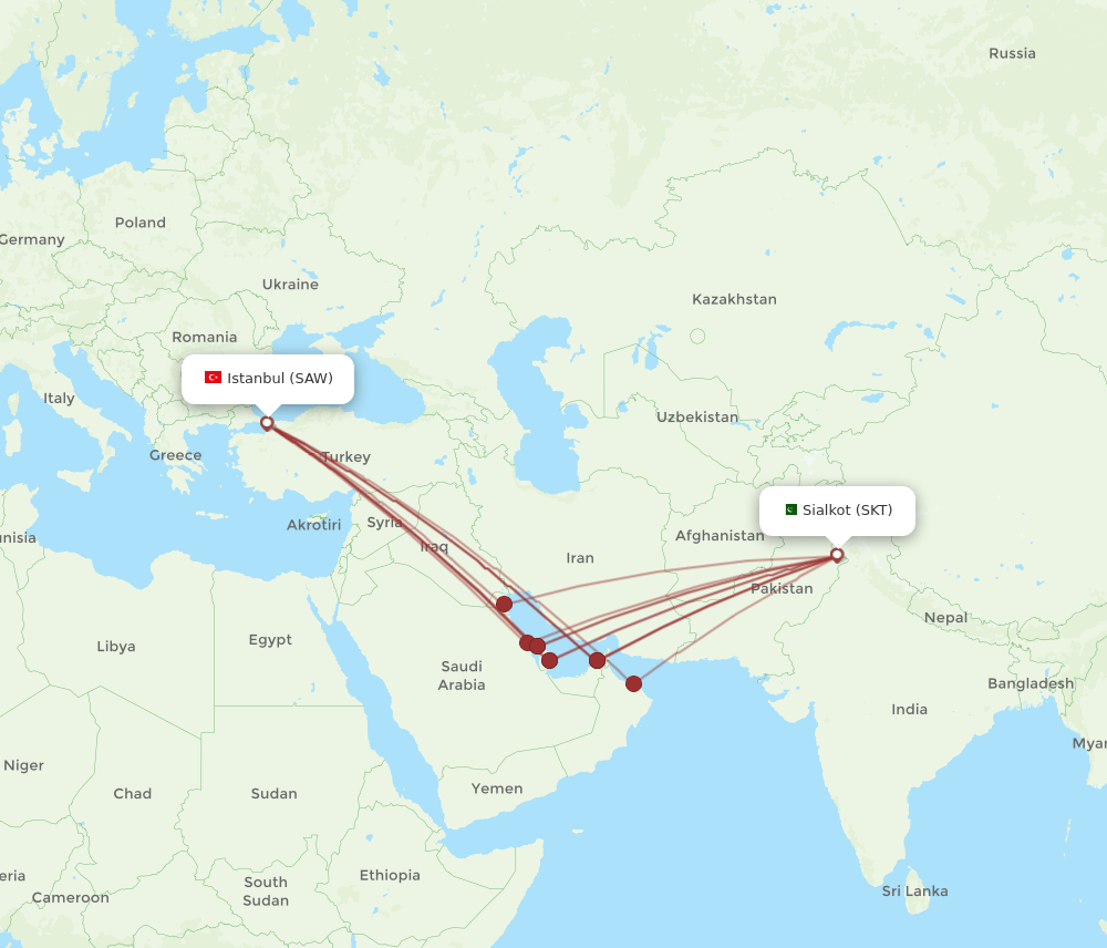 SKT-SAW flight routes