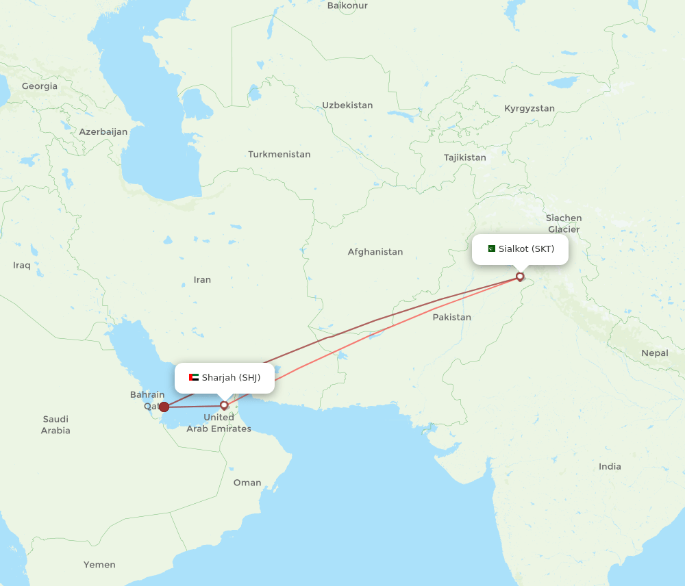 SKT-SHJ flight routes