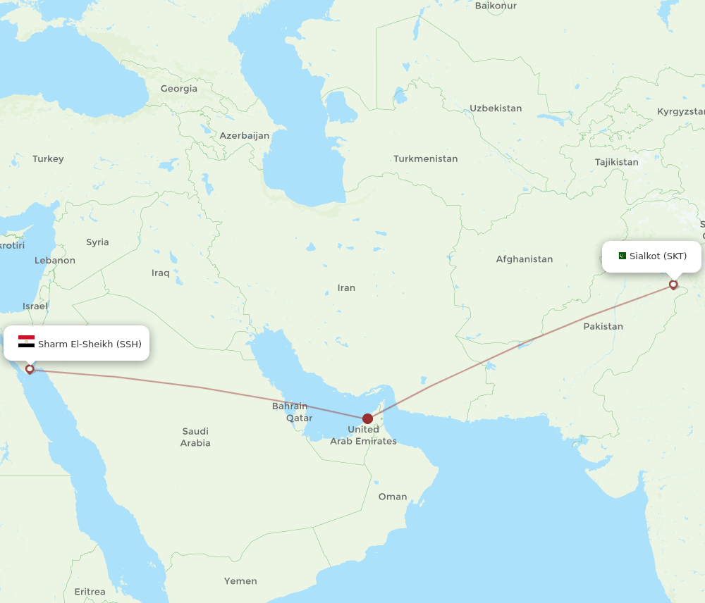 Sharm el Sheikh - Sialkot route map and flight paths