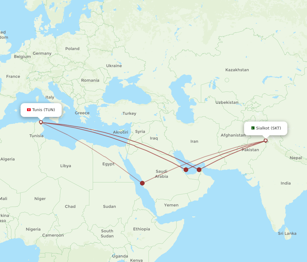 SKT-TUN flight routes