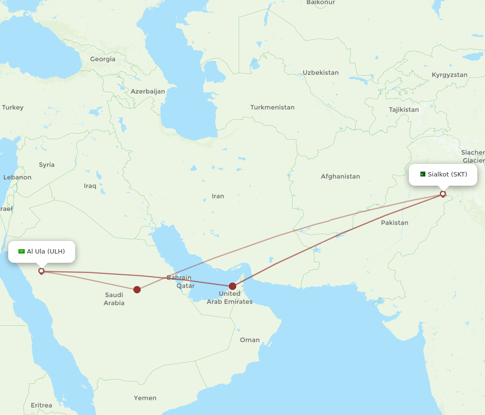 SKT to ULH flights and routes map