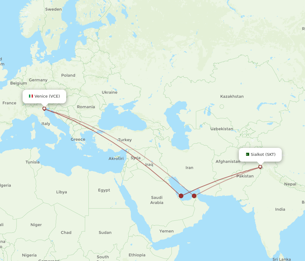 SKT-VCE flight routes