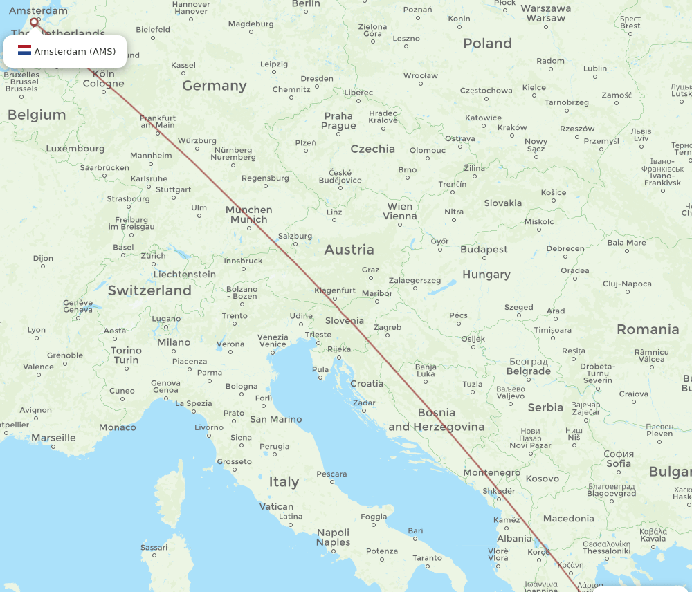 Amsterdam - Skiros route map and flight paths