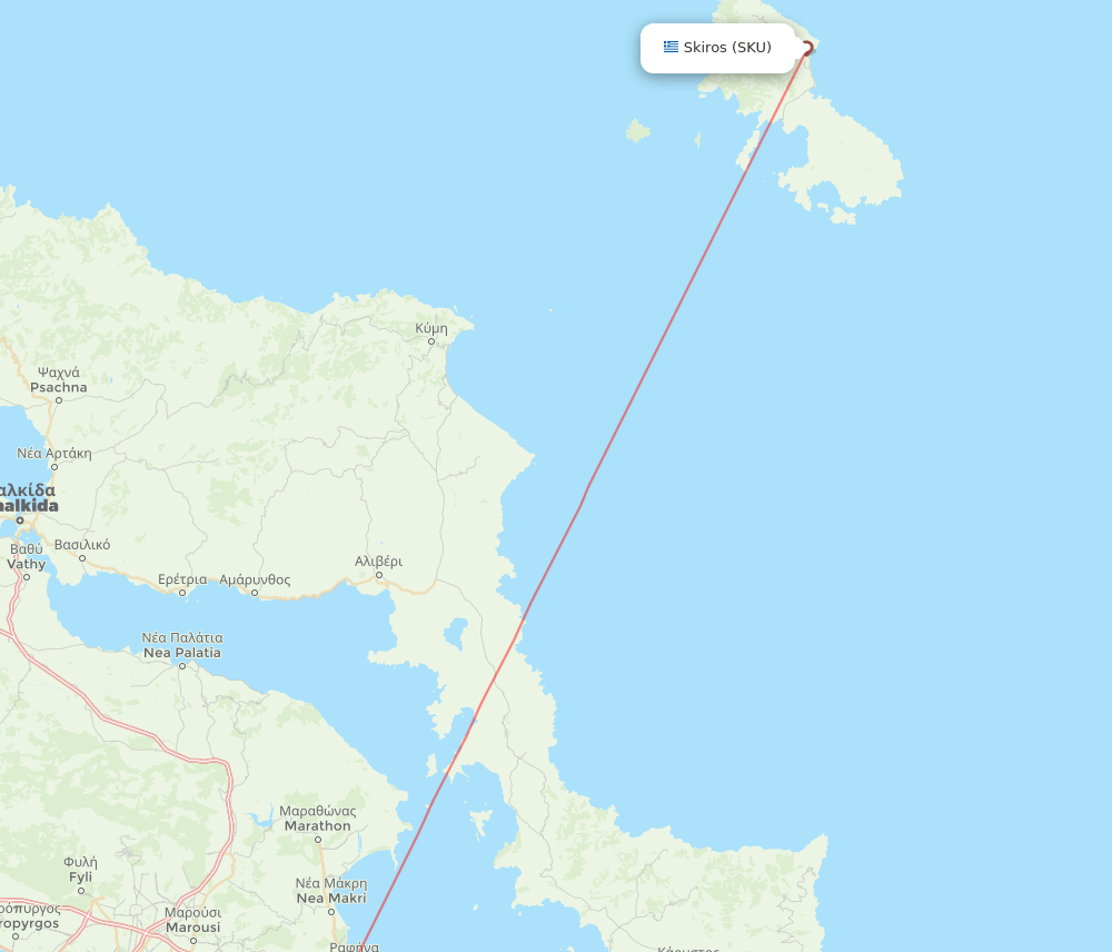 Skiros - Athens route map and flight paths