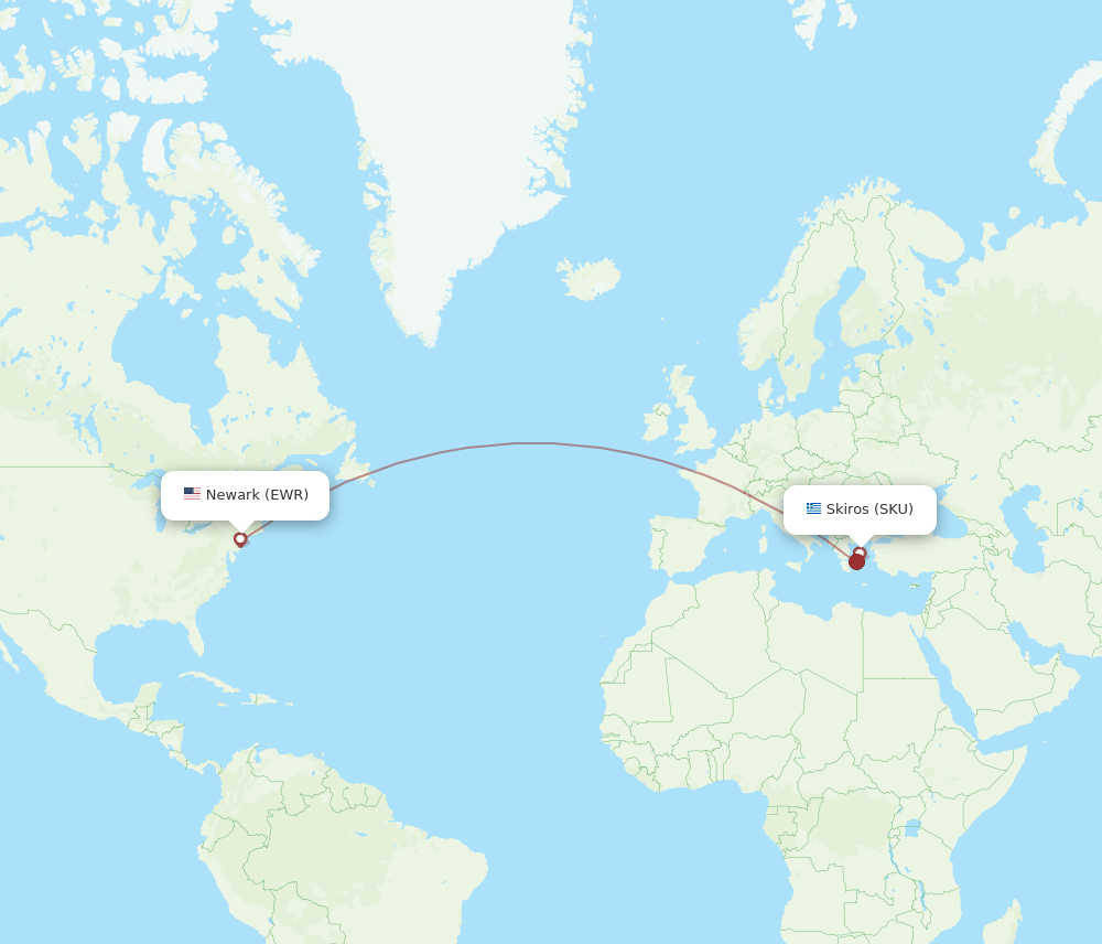 New York - Skiros route map and flight paths