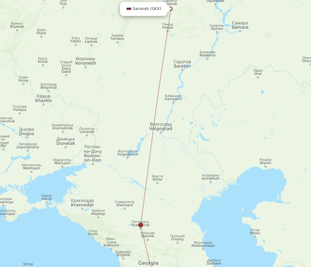 Yerevan - Saransk route map and flight paths