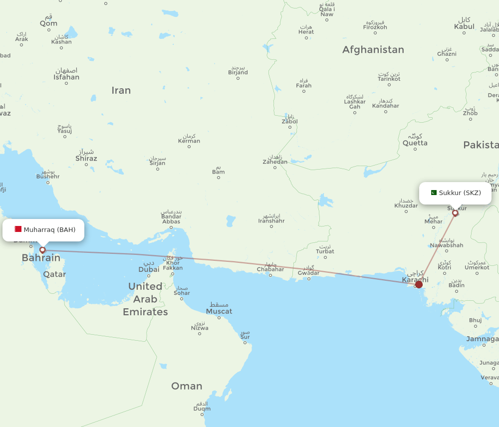 Sukkur - Bahrain route map and flight paths