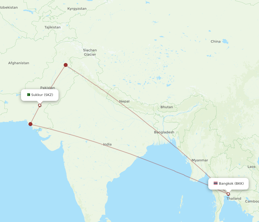SKZ to BKK flights and routes map