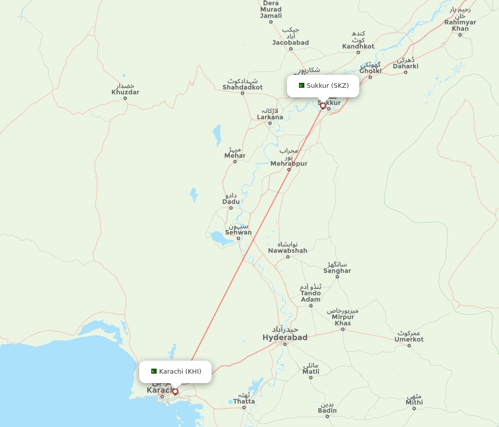 Sukkur - Karachi route map and flight paths