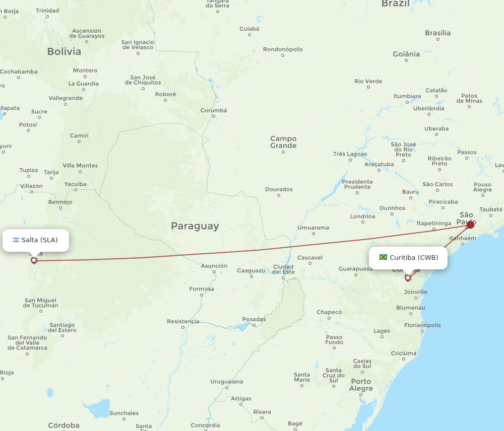 SLA-CWB flight routes