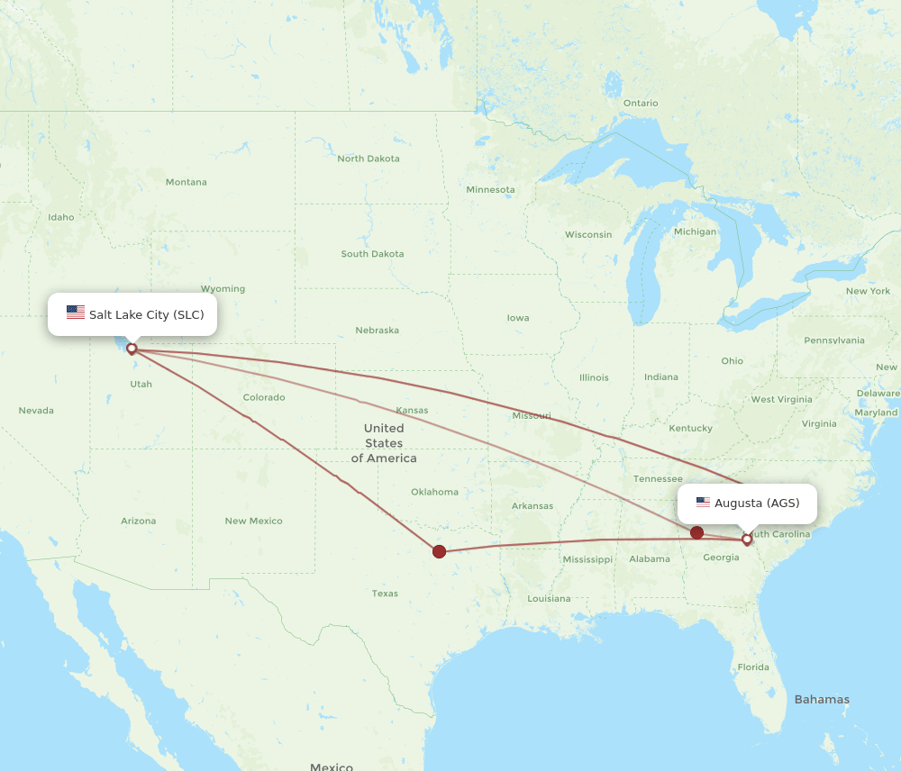 SLC to AGS flights and routes map