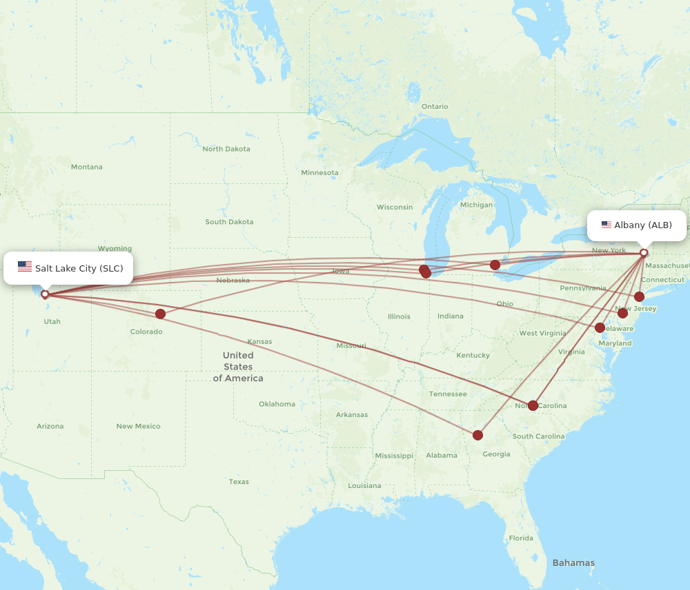 SLC to ALB flights and routes map