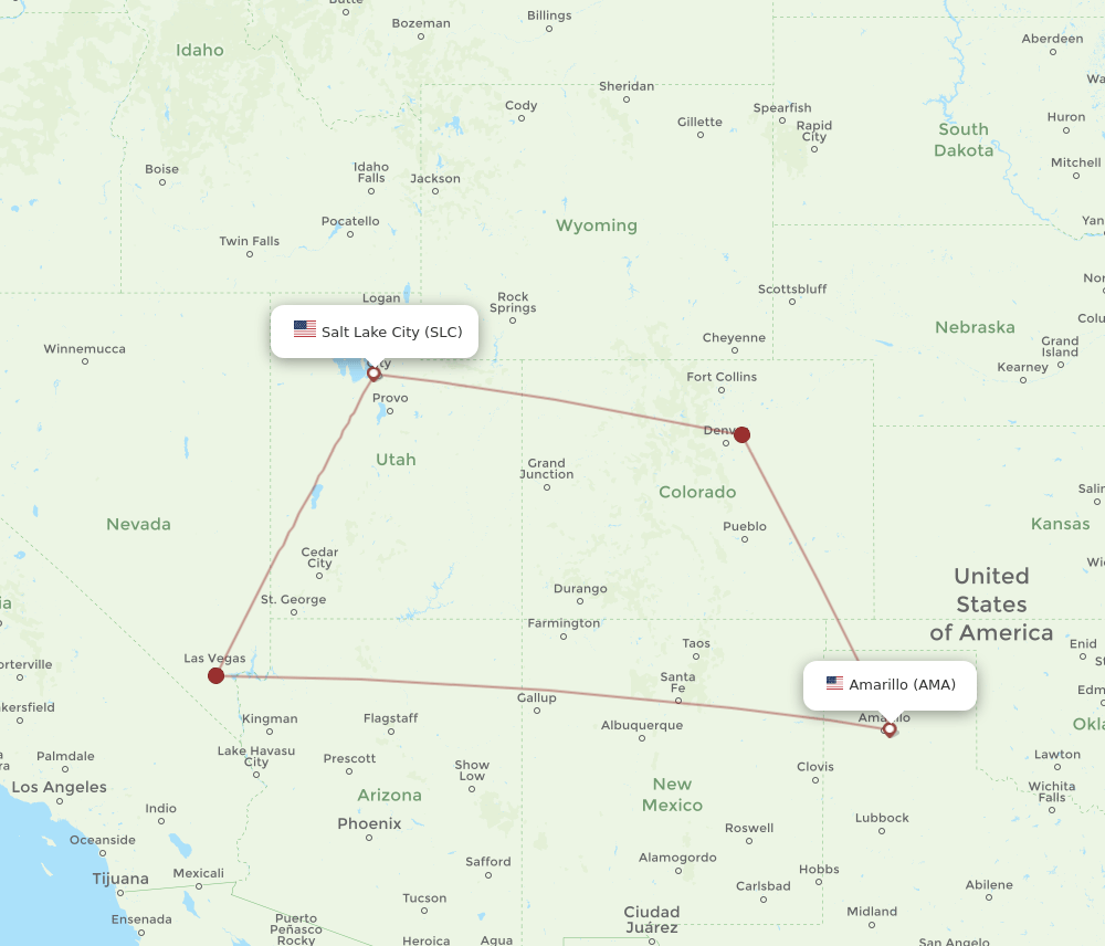 SLC-AMA flight routes
