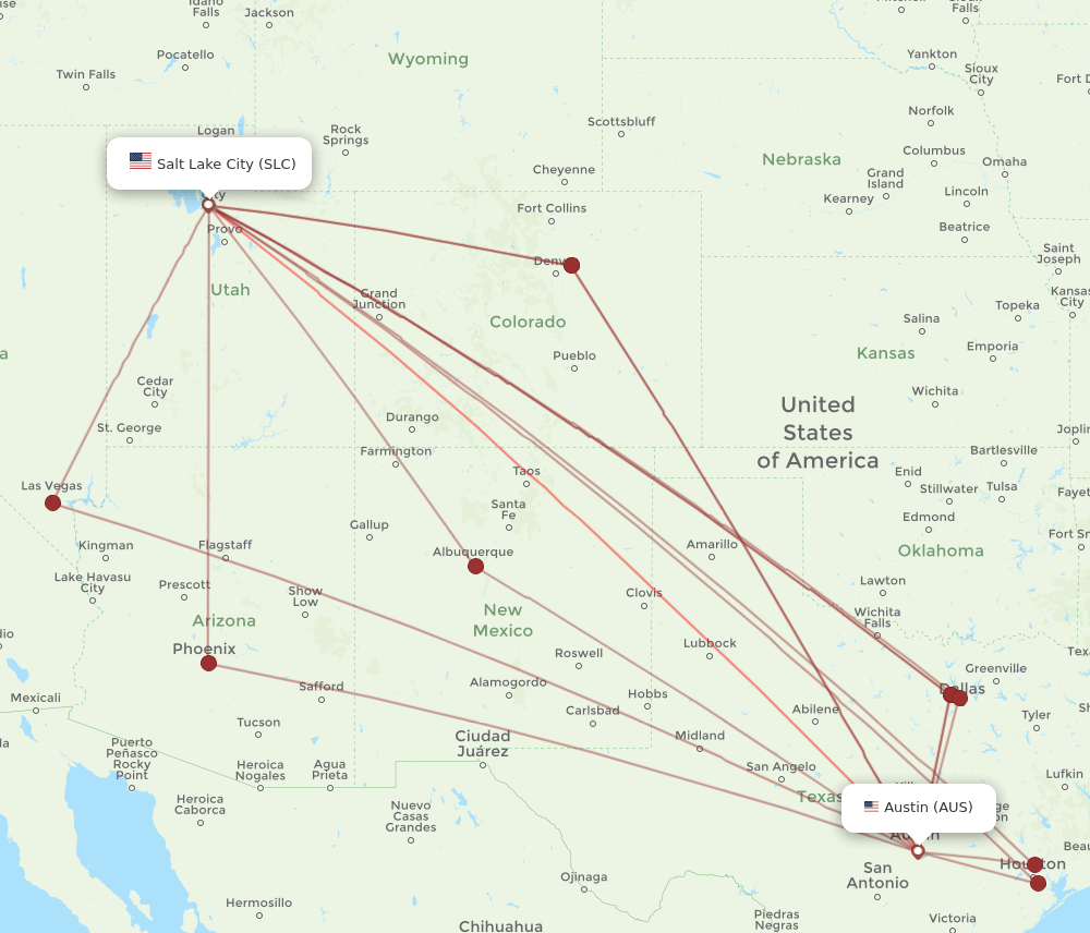 SLC-AUS flight routes